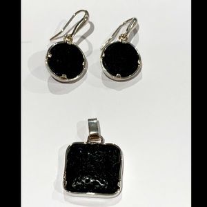 Galapagos Volcanic Rock & Silver Pendant &Earrings
